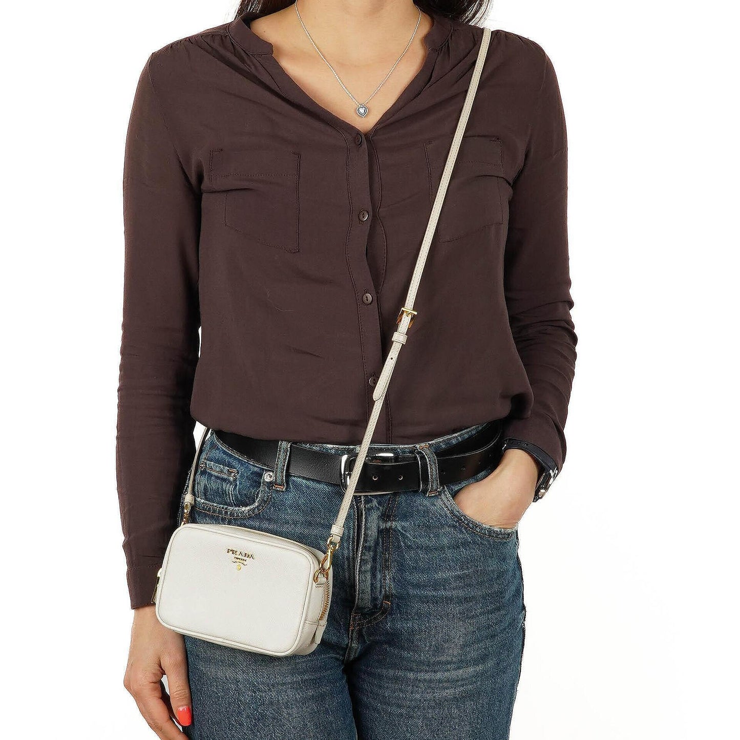 Prada Mini Camera Umhängetasche aus Talco Saffiano Leder