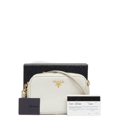 Prada Mini Camera Umhängetasche aus Talco Saffiano Leder