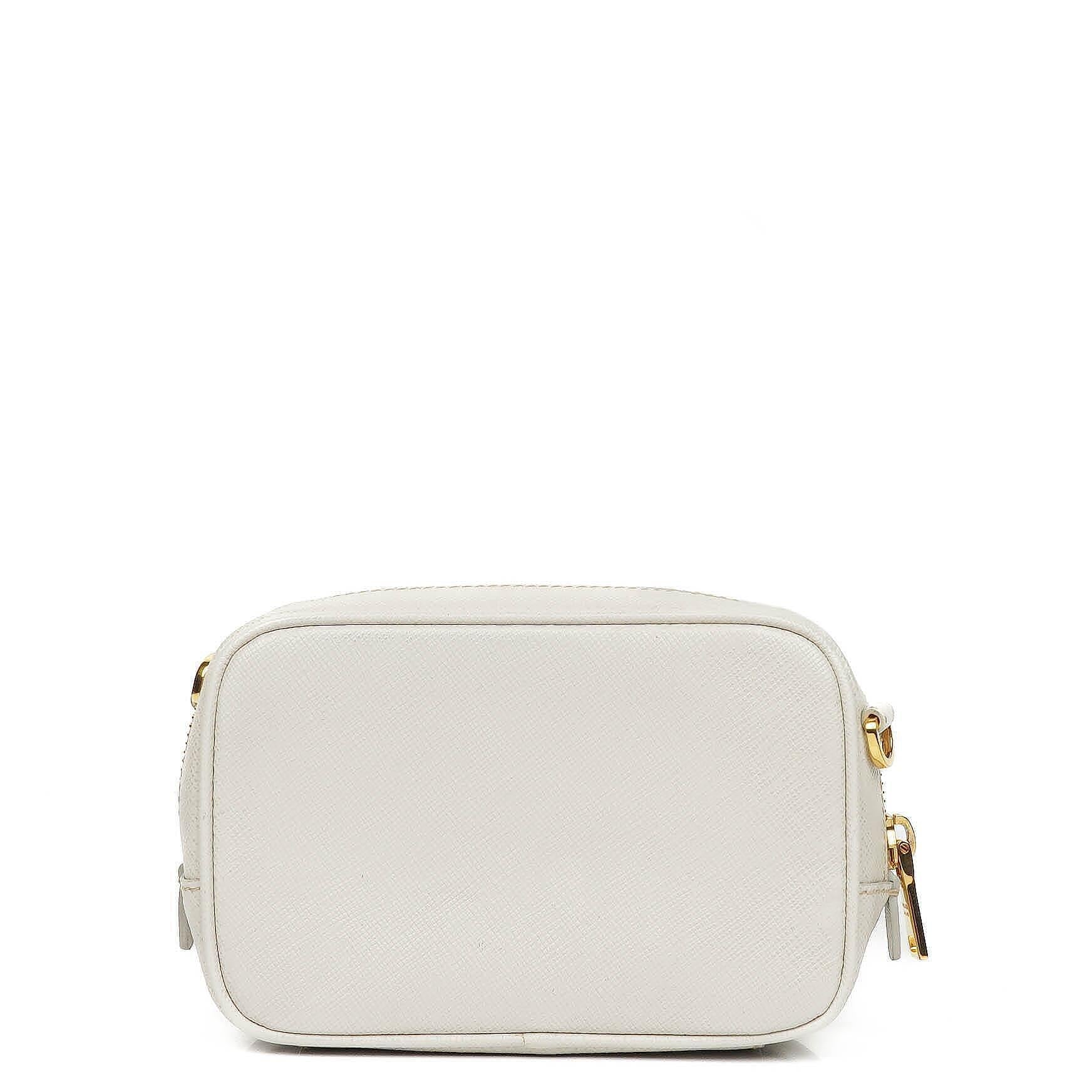 Prada Mini Camera Umhängetasche aus Talco Saffiano Leder