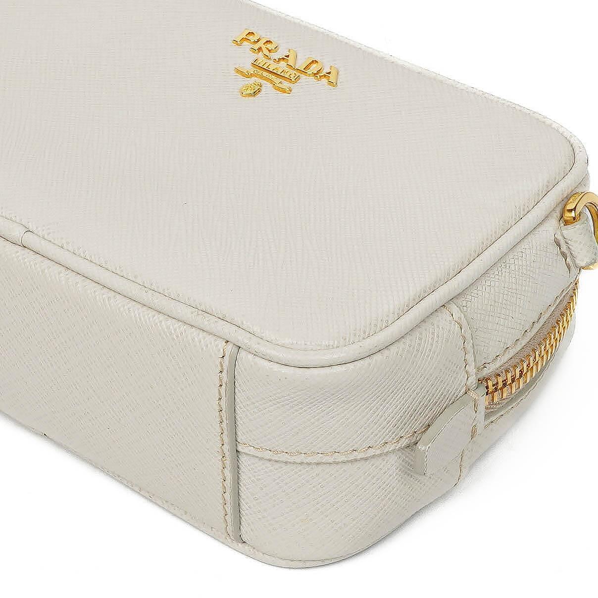 Prada Mini Camera Umhängetasche aus Talco Saffiano Leder