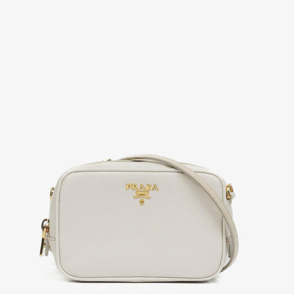 Prada Mini Camera Umhängetasche aus Talco Saffiano Leder