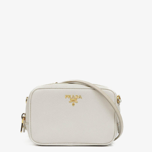 Prada Mini Camera Umhängetasche aus Talco Saffiano Leder