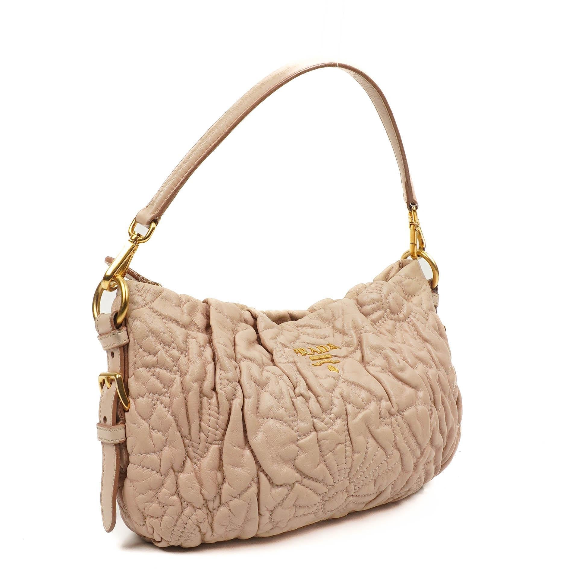 Prada Nappa Stiche Rosa Beige Schultertasche