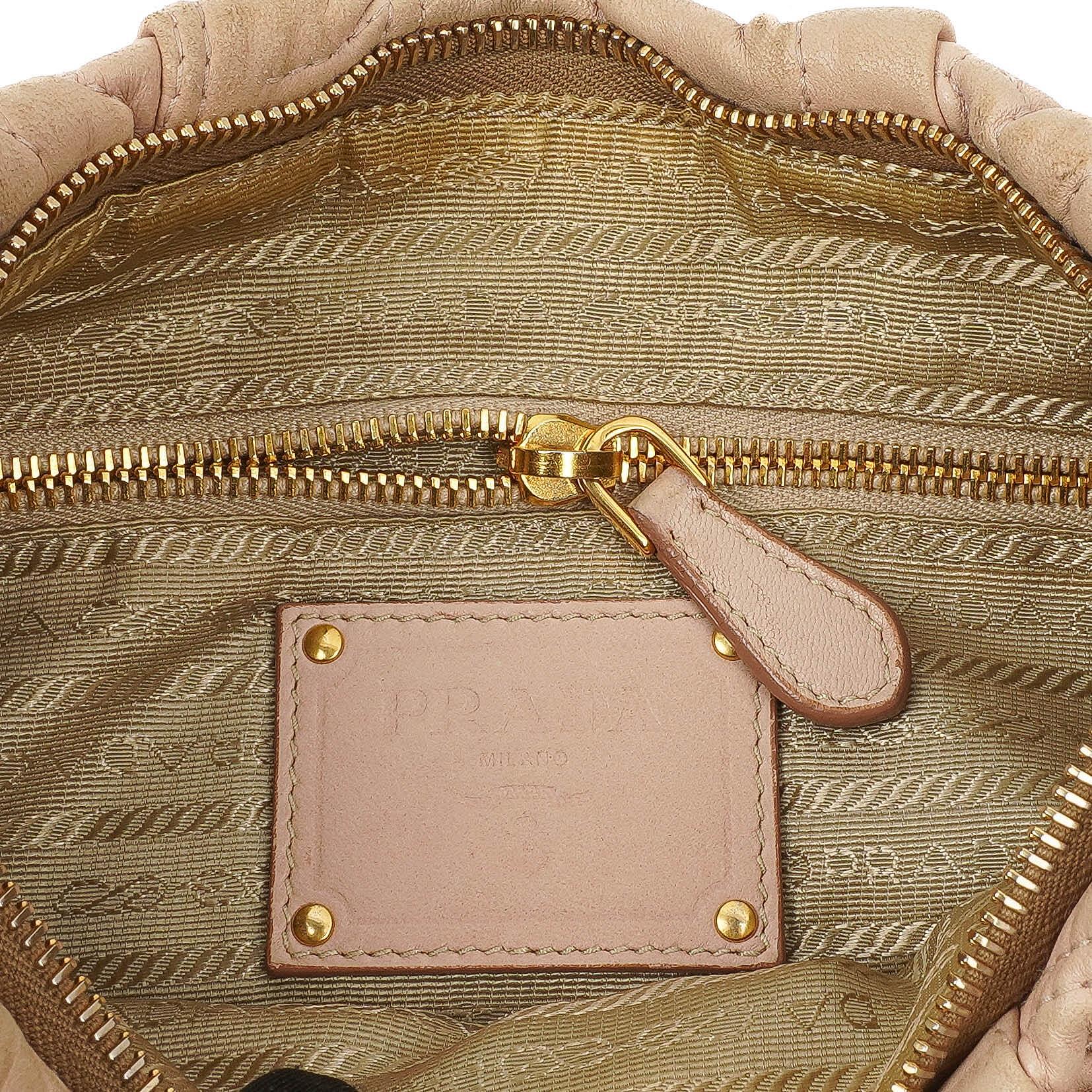 Prada Nappa Stiche Rosa Beige Schultertasche