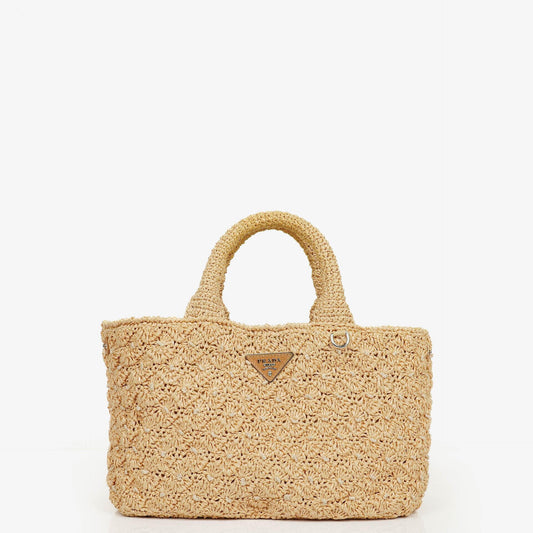 Prada Raffia Pois Naturale Tal Schultertasche
