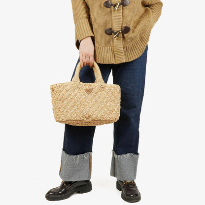 Prada Raffia Pois Naturale Tal Schultertasche