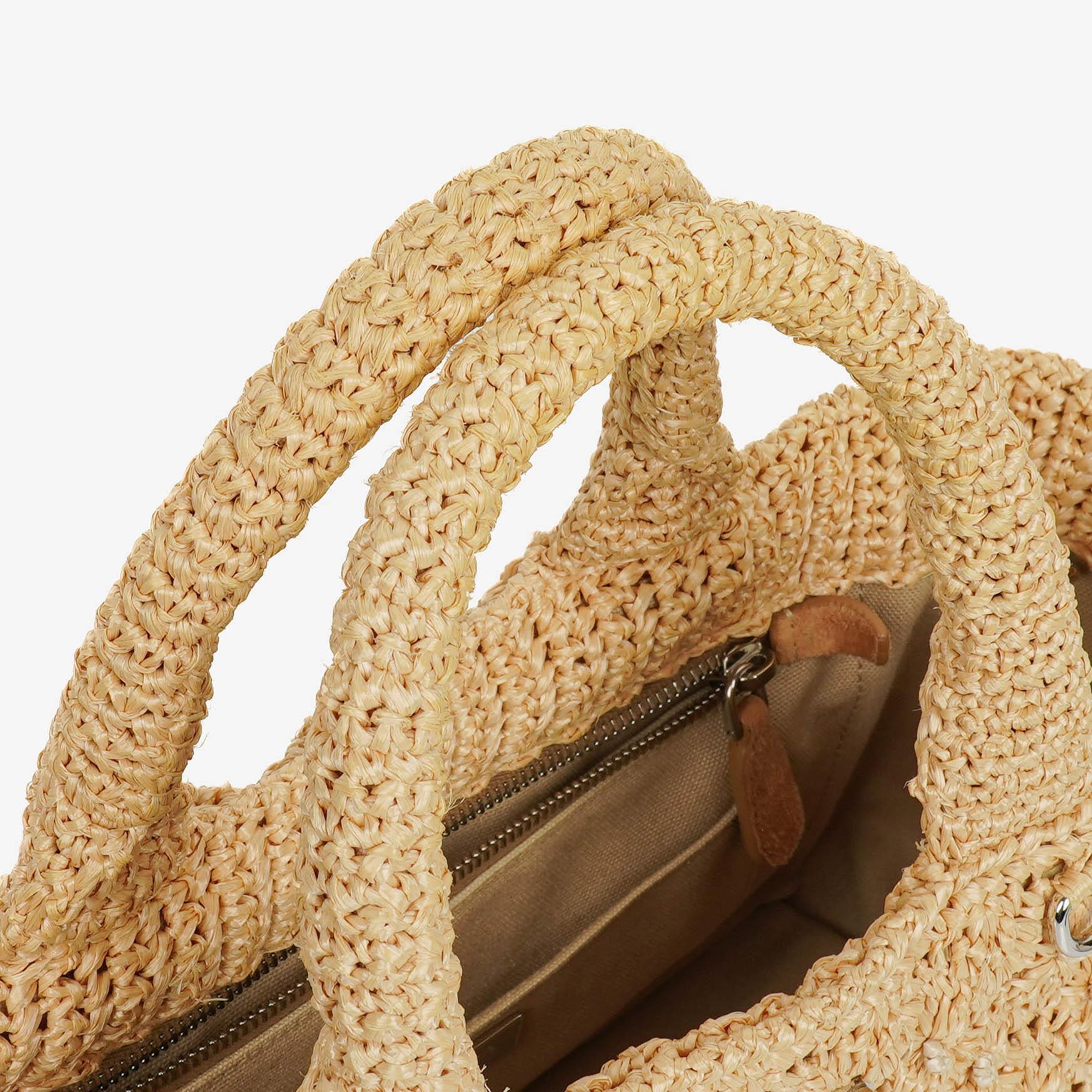 Prada Raffia Pois Naturale Tal Schultertasche