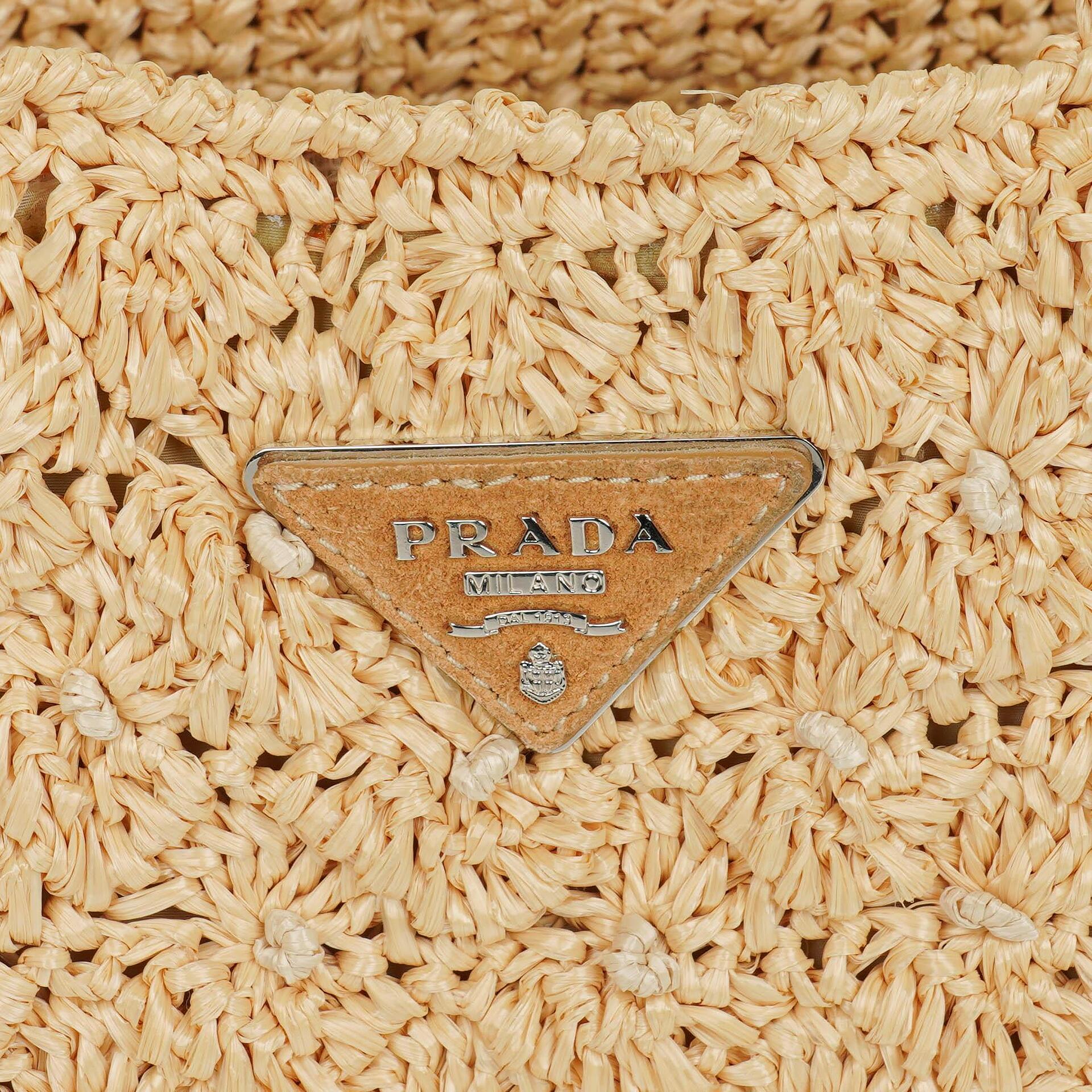 Prada Raffia Pois Naturale Tal Schultertasche