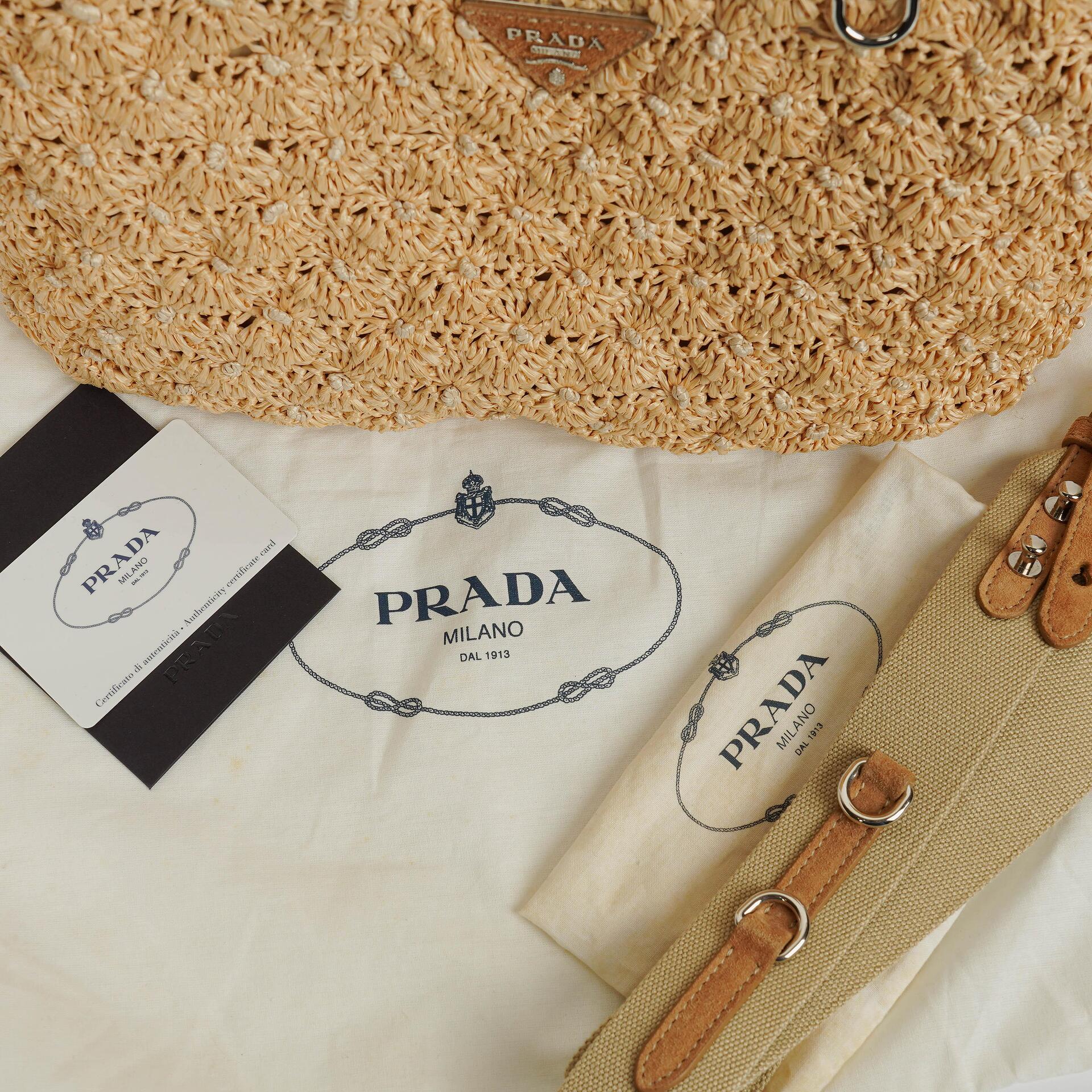 Prada Raffia Pois Naturale Tal Schultertasche