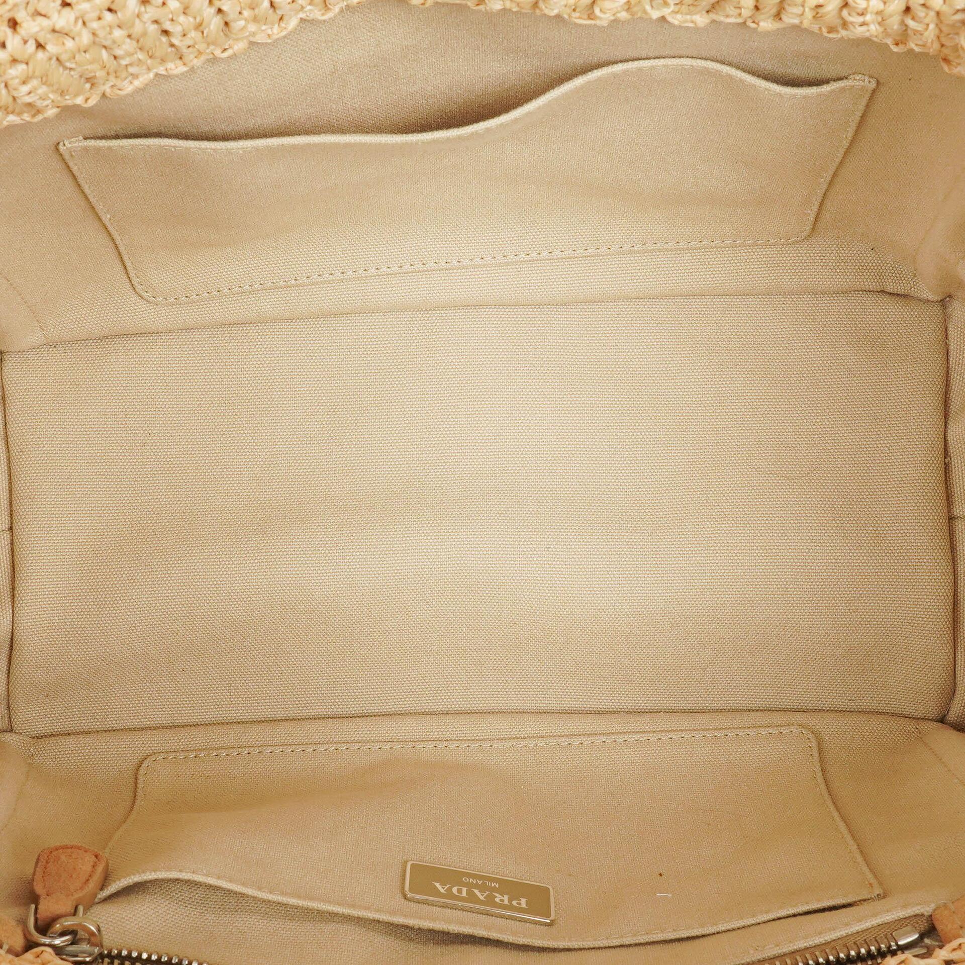 Prada Raffia Pois Naturale Tal Schultertasche