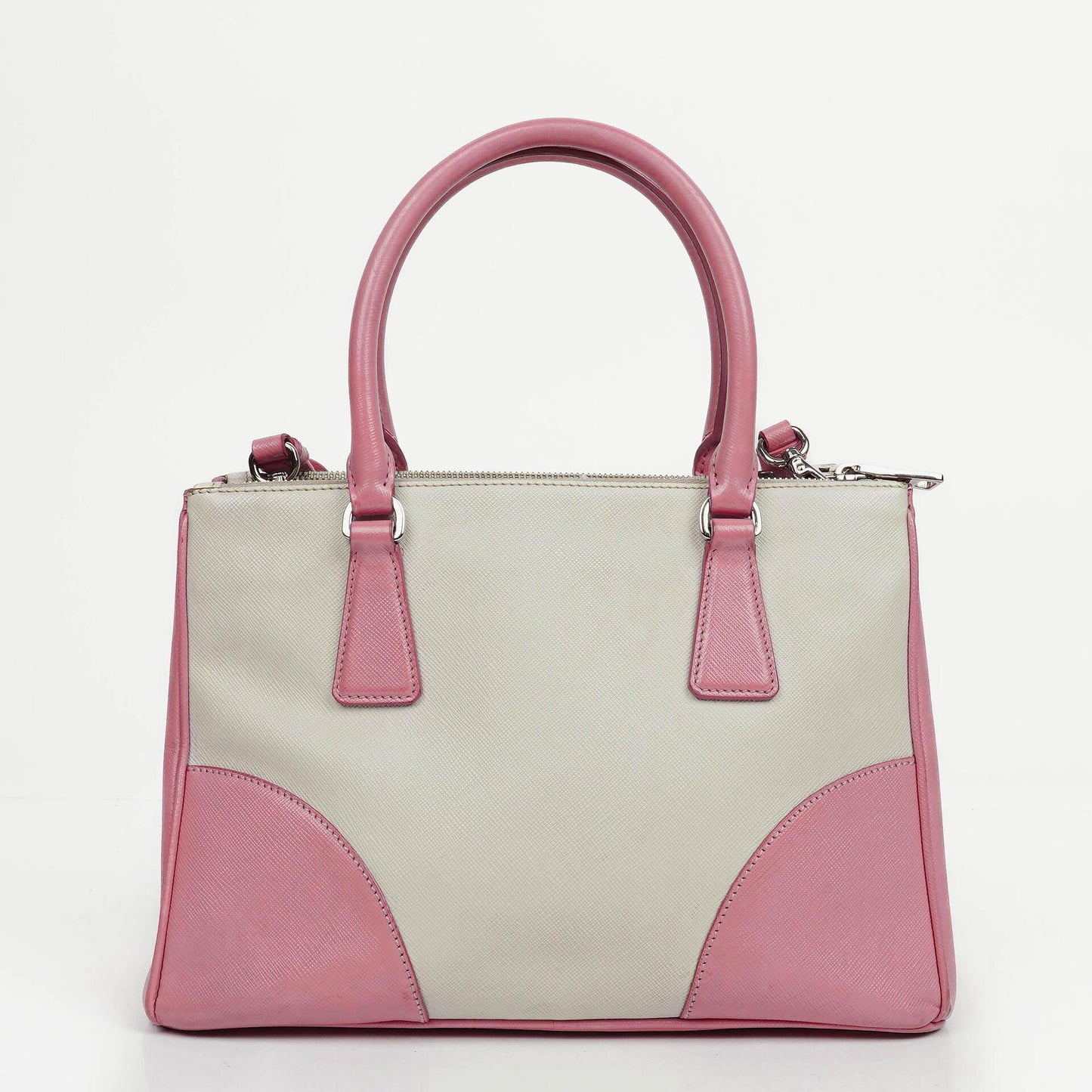 Prada Saffiano Lux Small Galleria Doppelreißverschluss-Tote in Bi-Color White/Begonia
