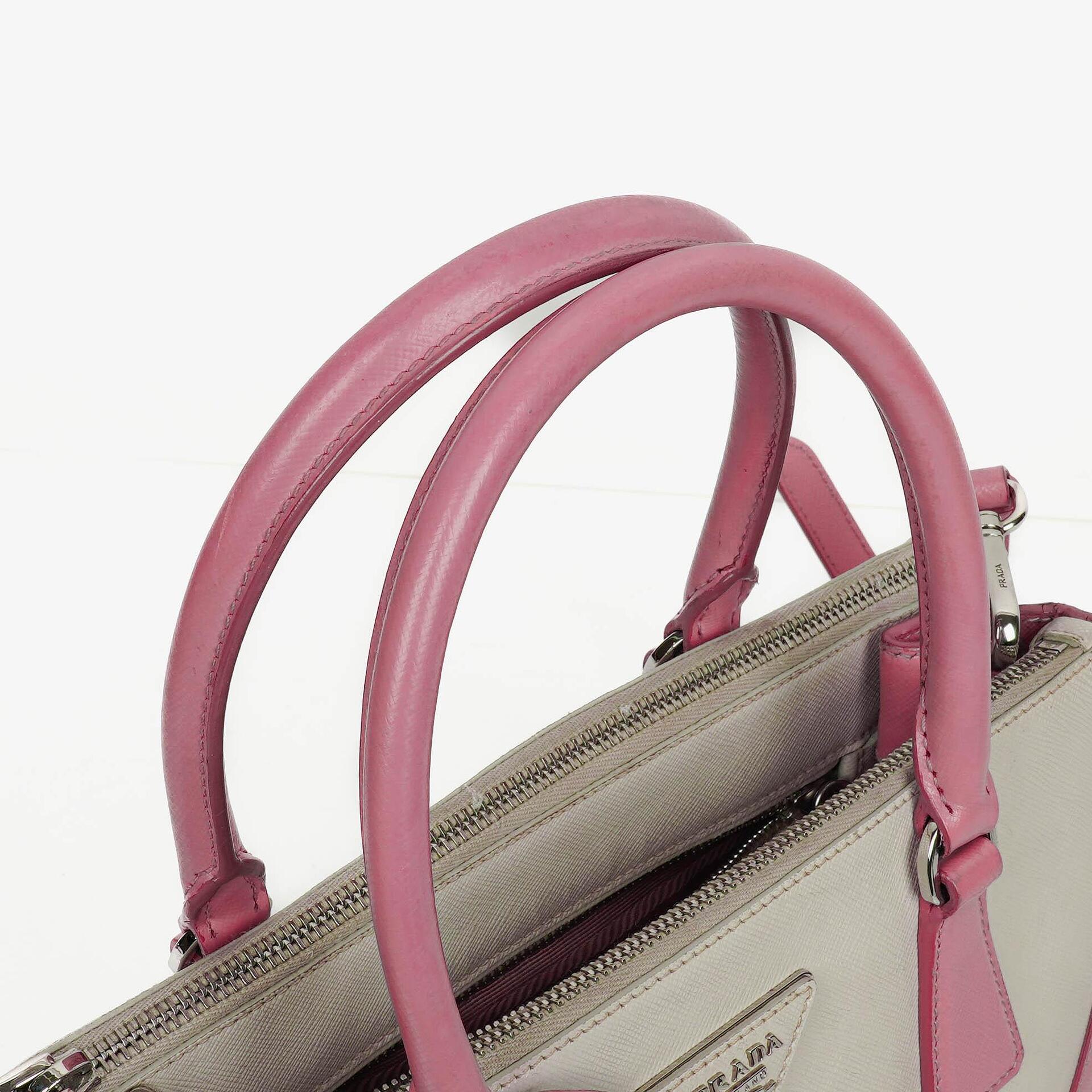 Prada Saffiano Lux Small Galleria Doppelreißverschluss-Tote in Bi-Color White/Begonia