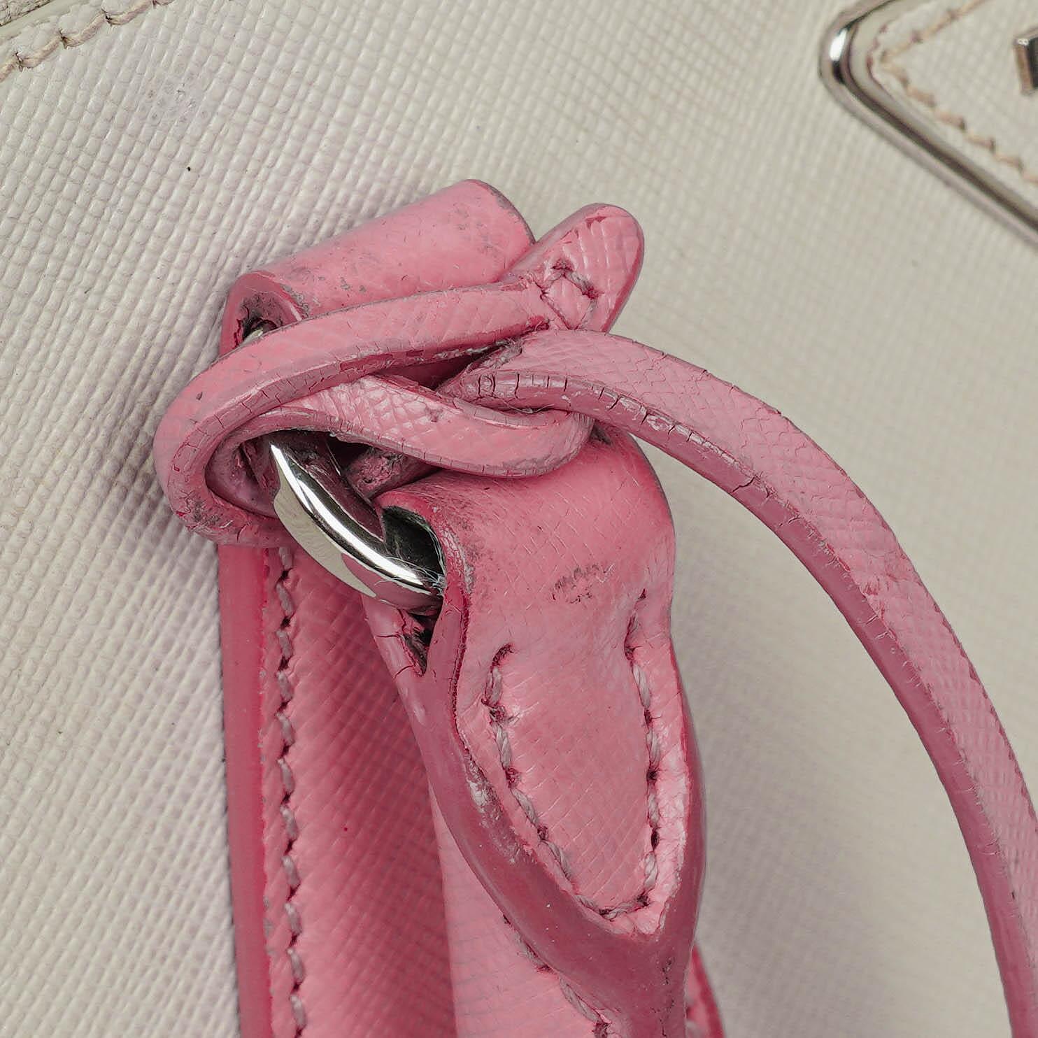Prada Saffiano Lux Small Galleria Doppelreißverschluss-Tote in Bi-Color White/Begonia
