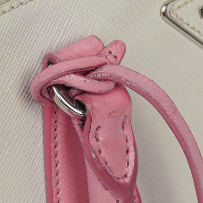 Prada Saffiano Lux Small Galleria Doppelreißverschluss-Tote in Bi-Color White/Begonia