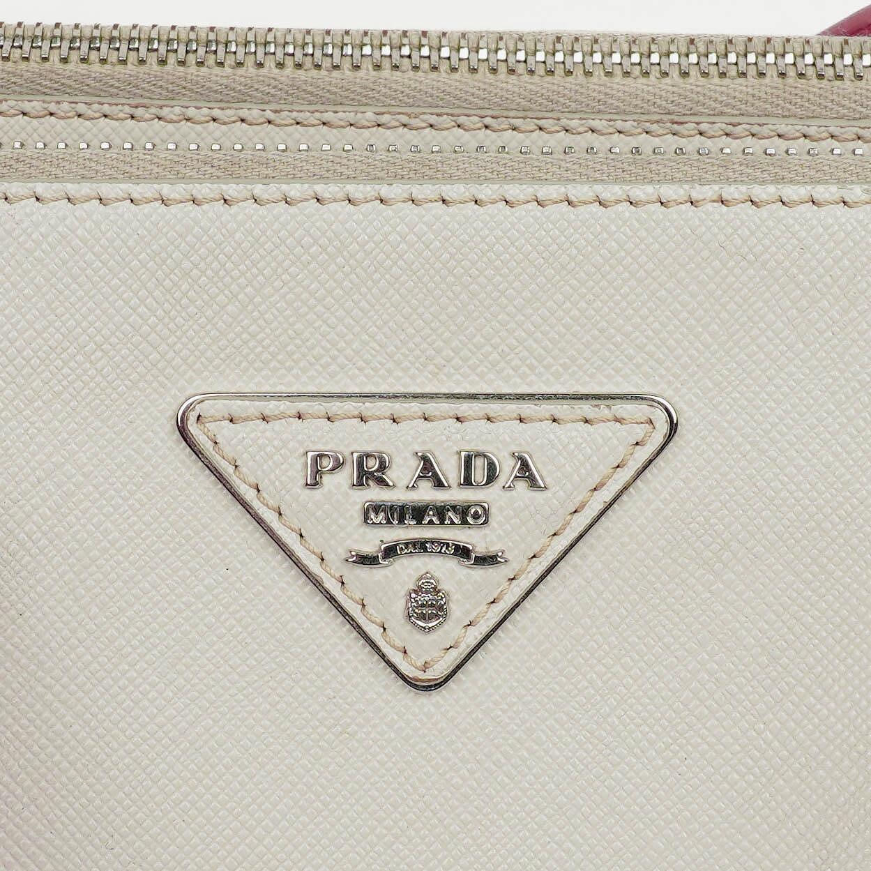 Prada Saffiano Lux Small Galleria Doppelreißverschluss-Tote in Bi-Color White/Begonia