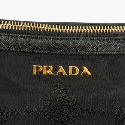 Prada Tessuto Schultertasche aus schwarzem Nylon mit Jacquard-Logo