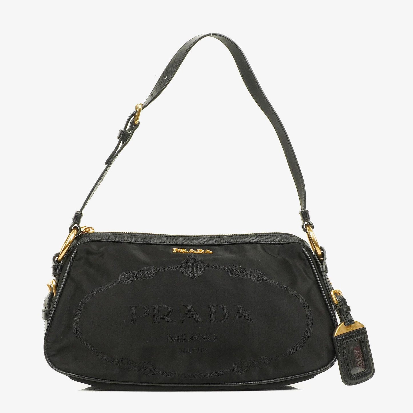 Prada Tessuto Schultertasche aus schwarzem Nylon mit Jacquard-Logo