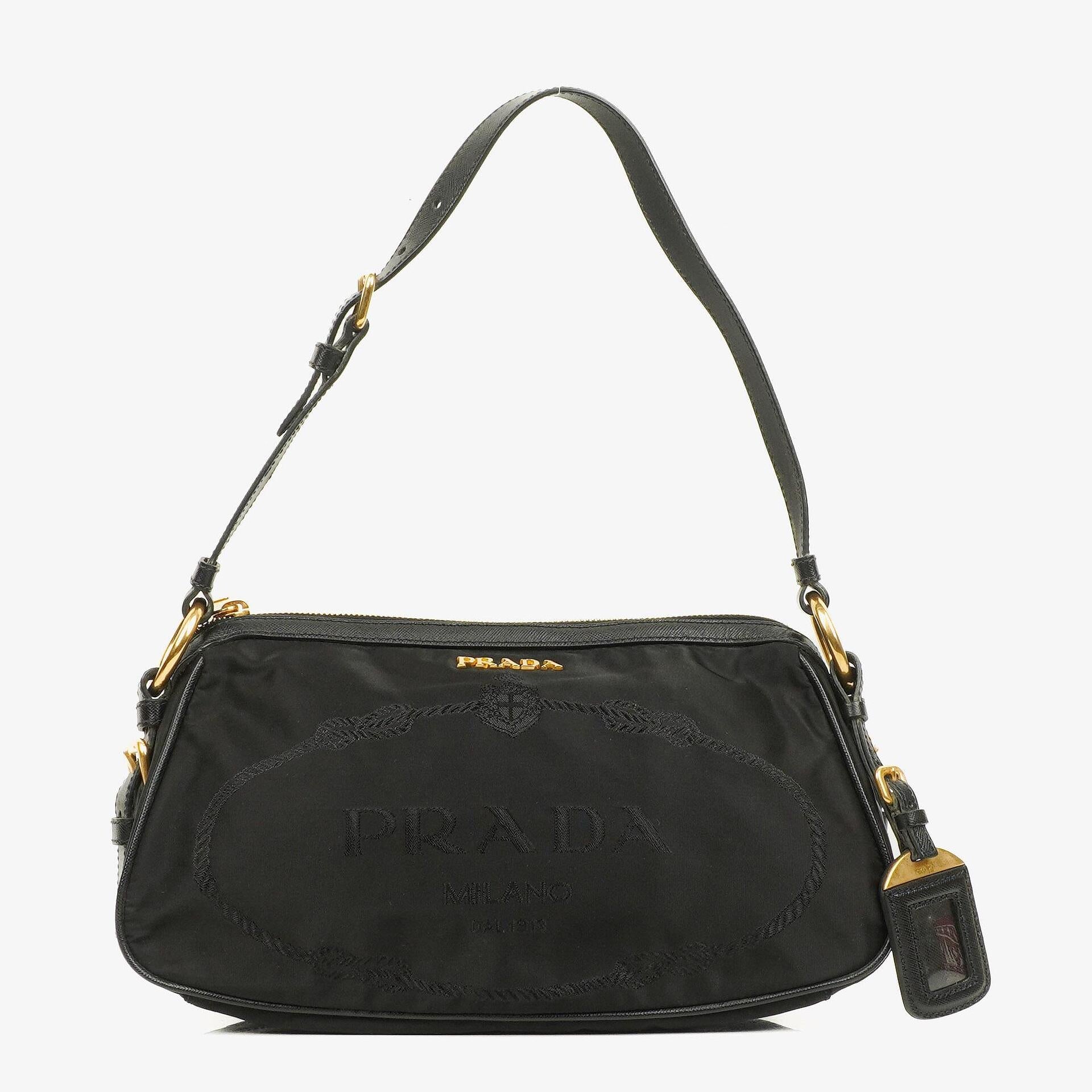 Prada Tessuto Schultertasche aus schwarzem Nylon mit Jacquard-Logo