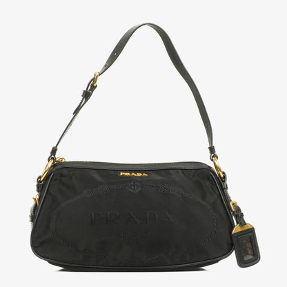 Prada Tessuto Schultertasche aus schwarzem Nylon mit Jacquard-Logo