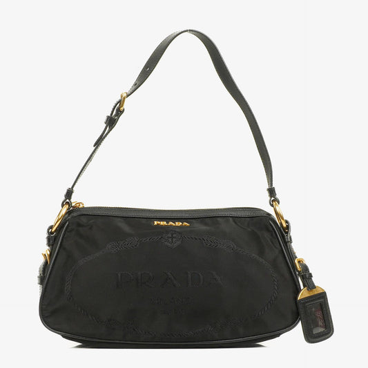 Prada Tessuto Schultertasche aus schwarzem Nylon mit Jacquard-Logo