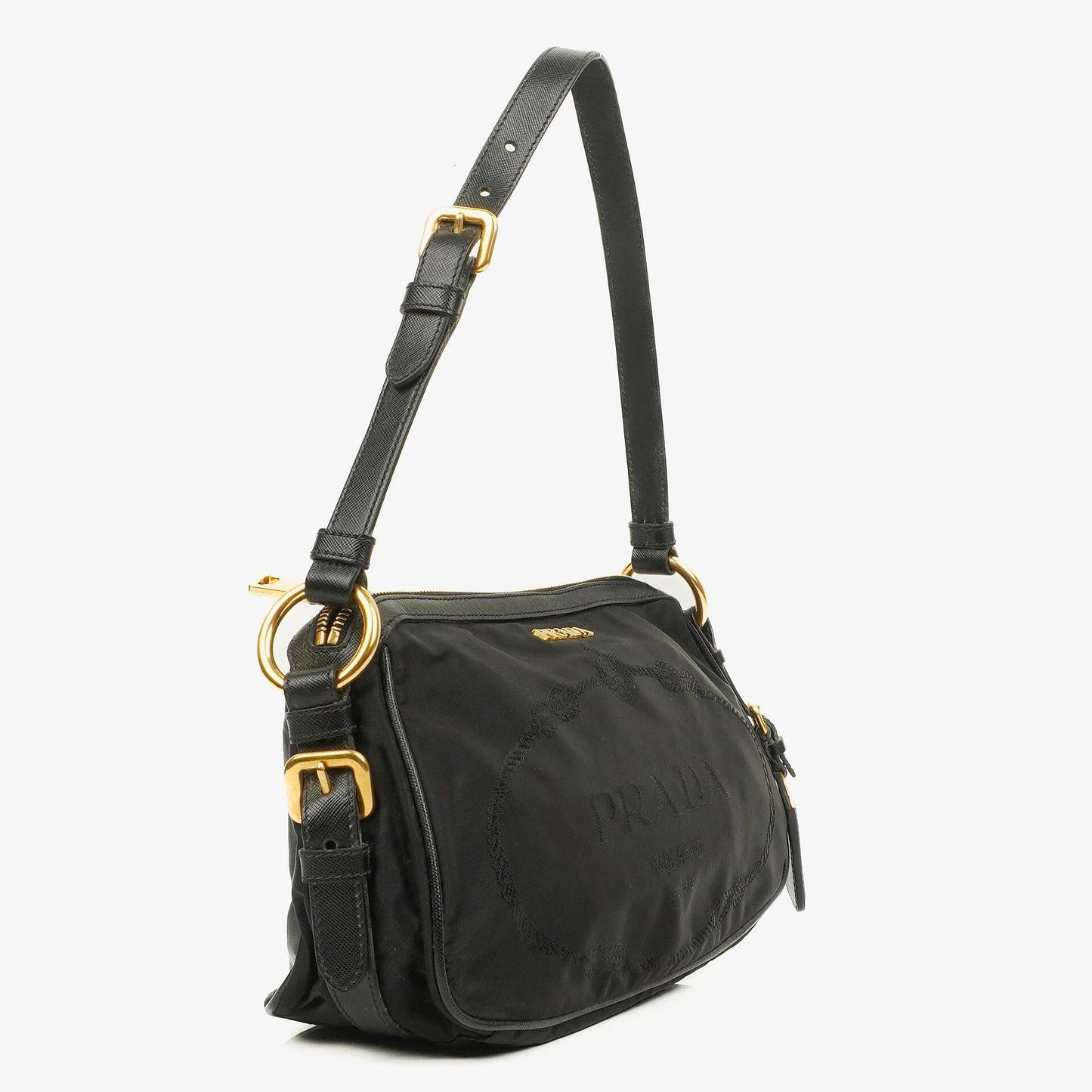 Prada Tessuto Schultertasche aus schwarzem Nylon mit Jacquard-Logo
