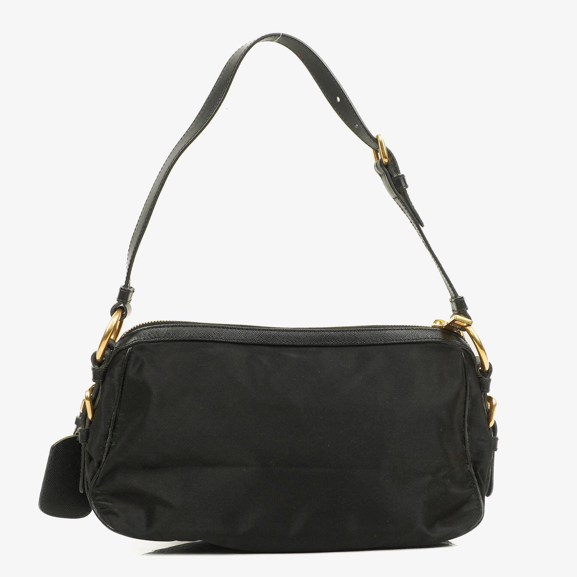Prada Tessuto Schultertasche aus schwarzem Nylon mit Jacquard-Logo