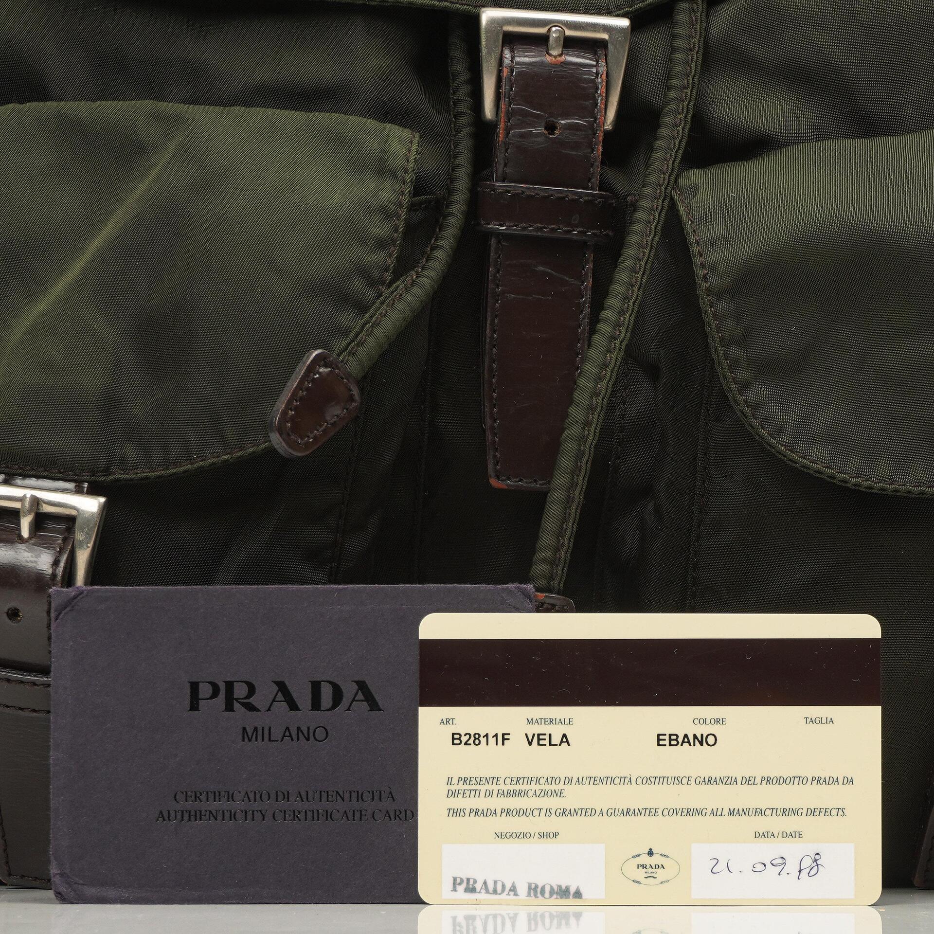 Prada Tessuto Nylon Mittlerer Rucksack Ebano Mit Lederbesatz