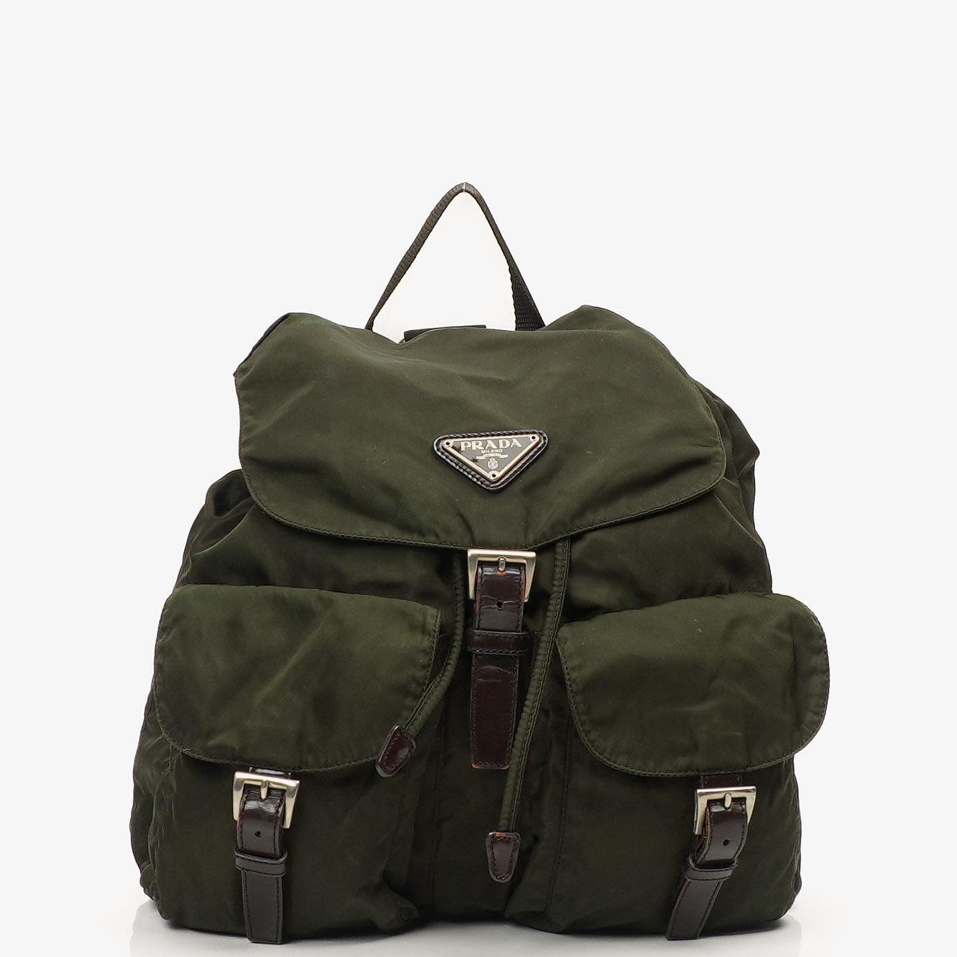 Prada Tessuto Nylon Mittlerer Rucksack Ebano Mit Lederbesatz