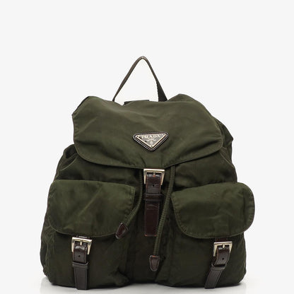 Prada Tessuto Nylon Mittlerer Rucksack Ebano Mit Lederbesatz