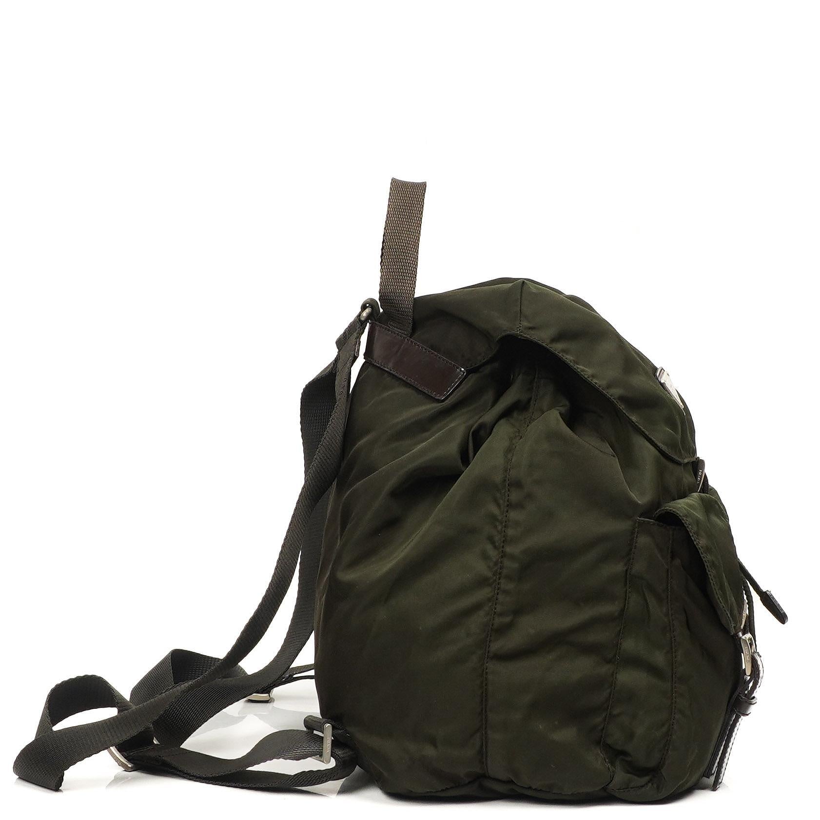 Prada Tessuto Nylon Mittlerer Rucksack Ebano Mit Lederbesatz