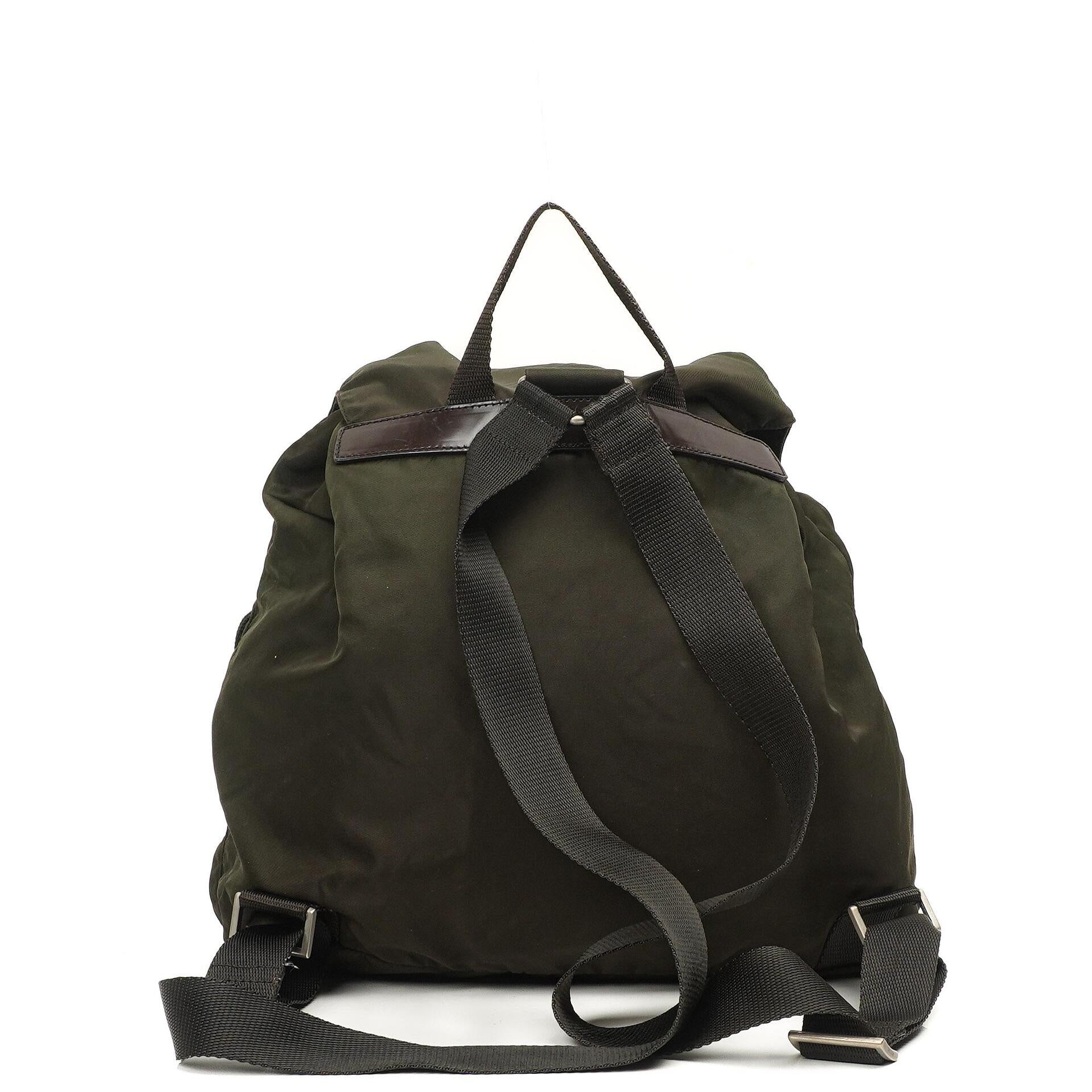 Prada Tessuto Nylon Mittlerer Rucksack Ebano Mit Lederbesatz