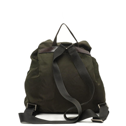 Prada Tessuto Nylon Mittlerer Rucksack Ebano Mit Lederbesatz