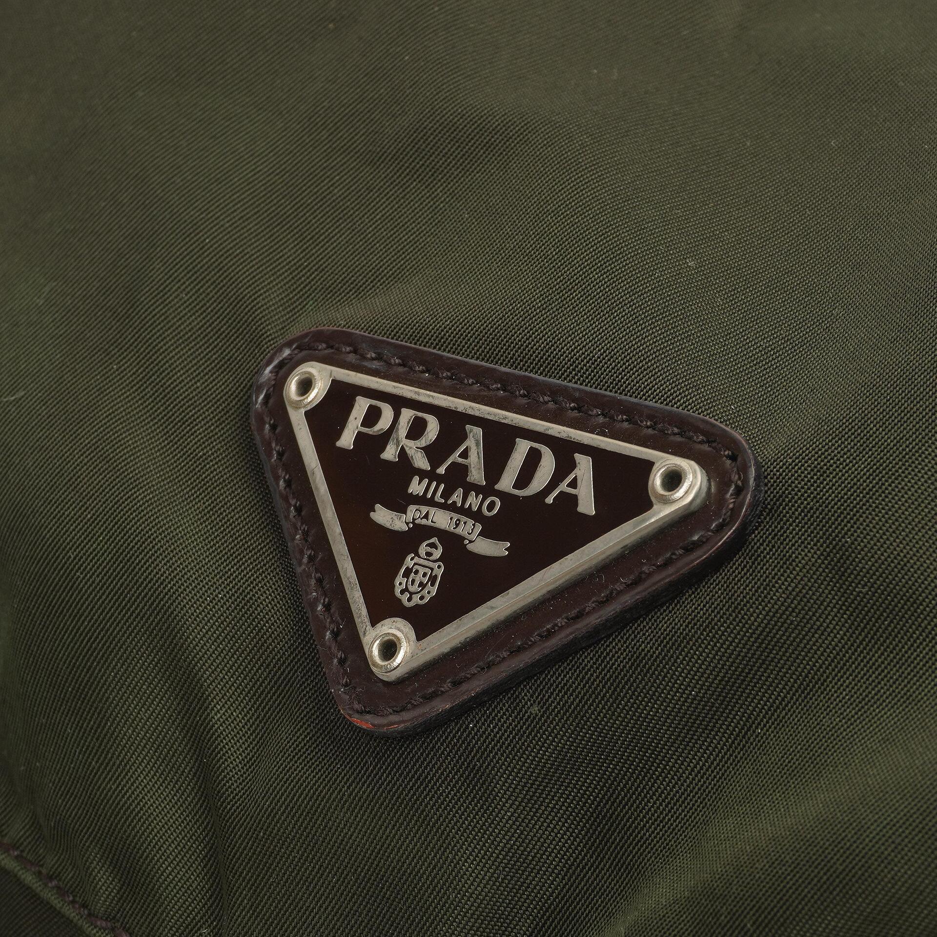 Prada Tessuto Nylon Mittlerer Rucksack Ebano Mit Lederbesatz