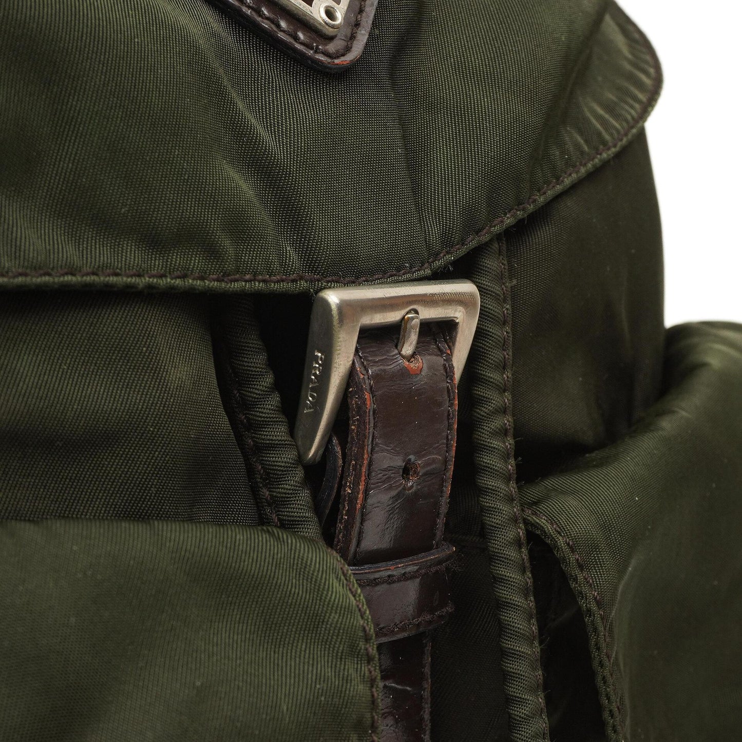 Prada Tessuto Nylon Mittlerer Rucksack Ebano Mit Lederbesatz