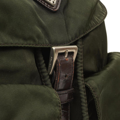 Prada Tessuto Nylon Mittlerer Rucksack Ebano Mit Lederbesatz