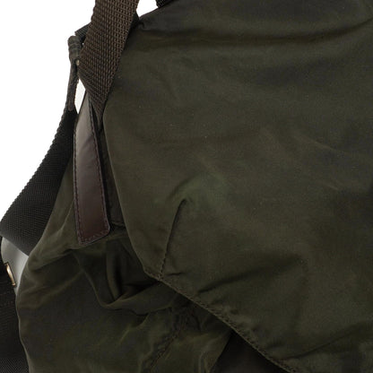 Prada Tessuto Nylon Mittlerer Rucksack Ebano Mit Lederbesatz