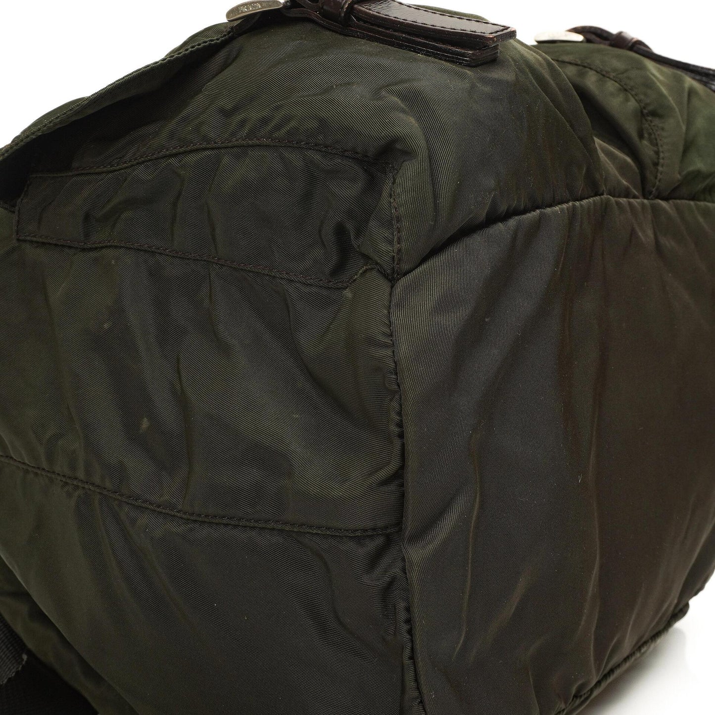 Prada Tessuto Nylon Mittlerer Rucksack Ebano Mit Lederbesatz