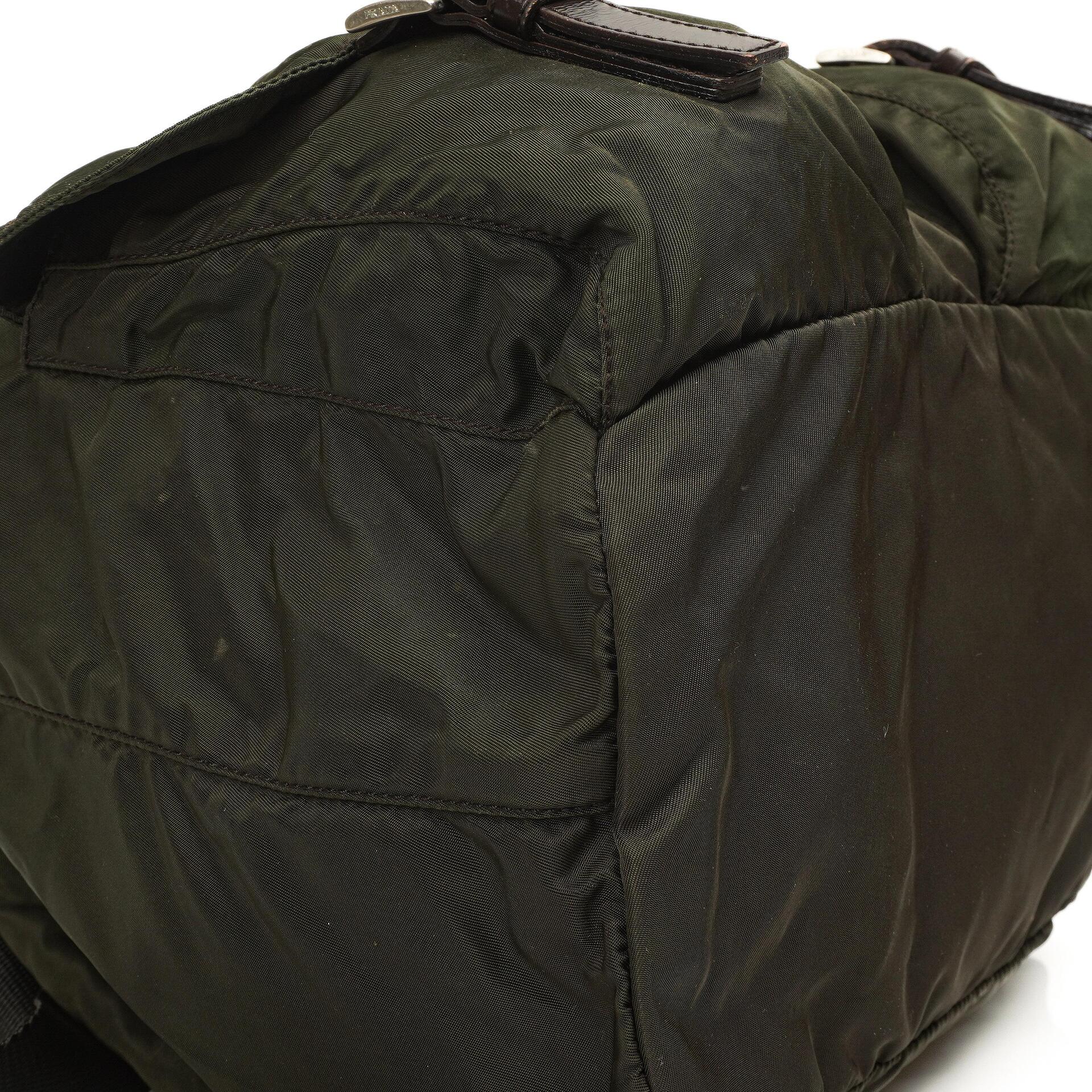Prada Tessuto Nylon Mittlerer Rucksack Ebano Mit Lederbesatz
