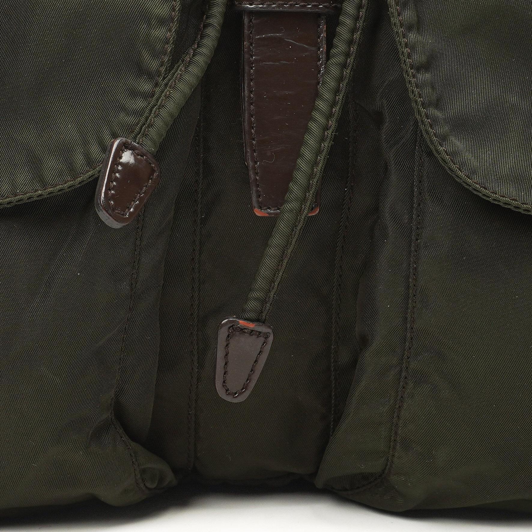 Prada Tessuto Nylon Mittlerer Rucksack Ebano Mit Lederbesatz