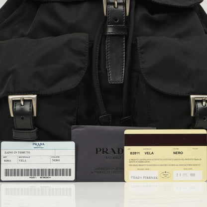 Prada Tessuto Nylon Mittlerer Rucksack Schwarz Mit Lederbesatz