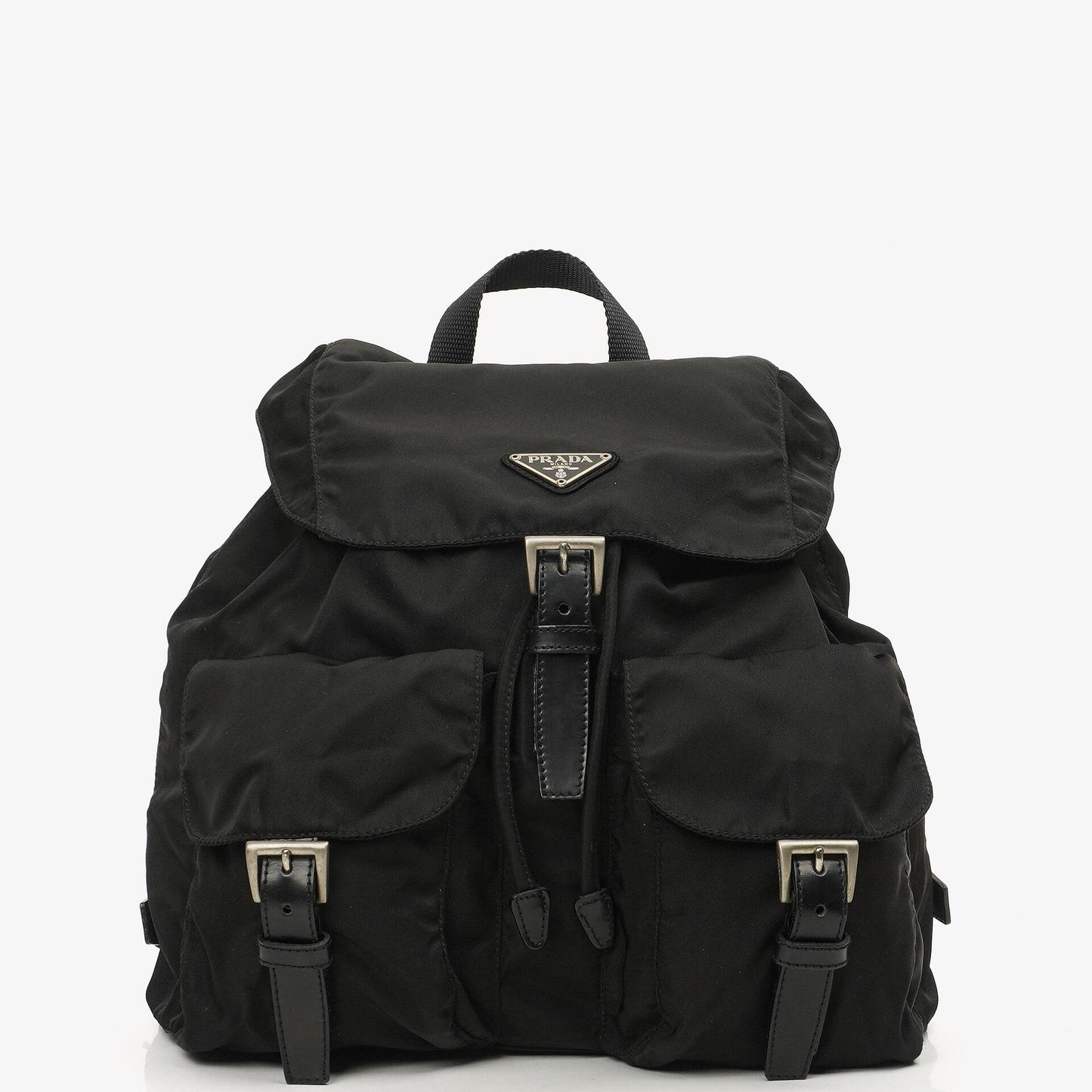 Prada Tessuto Nylon Mittlerer Rucksack Schwarz Mit Lederbesatz