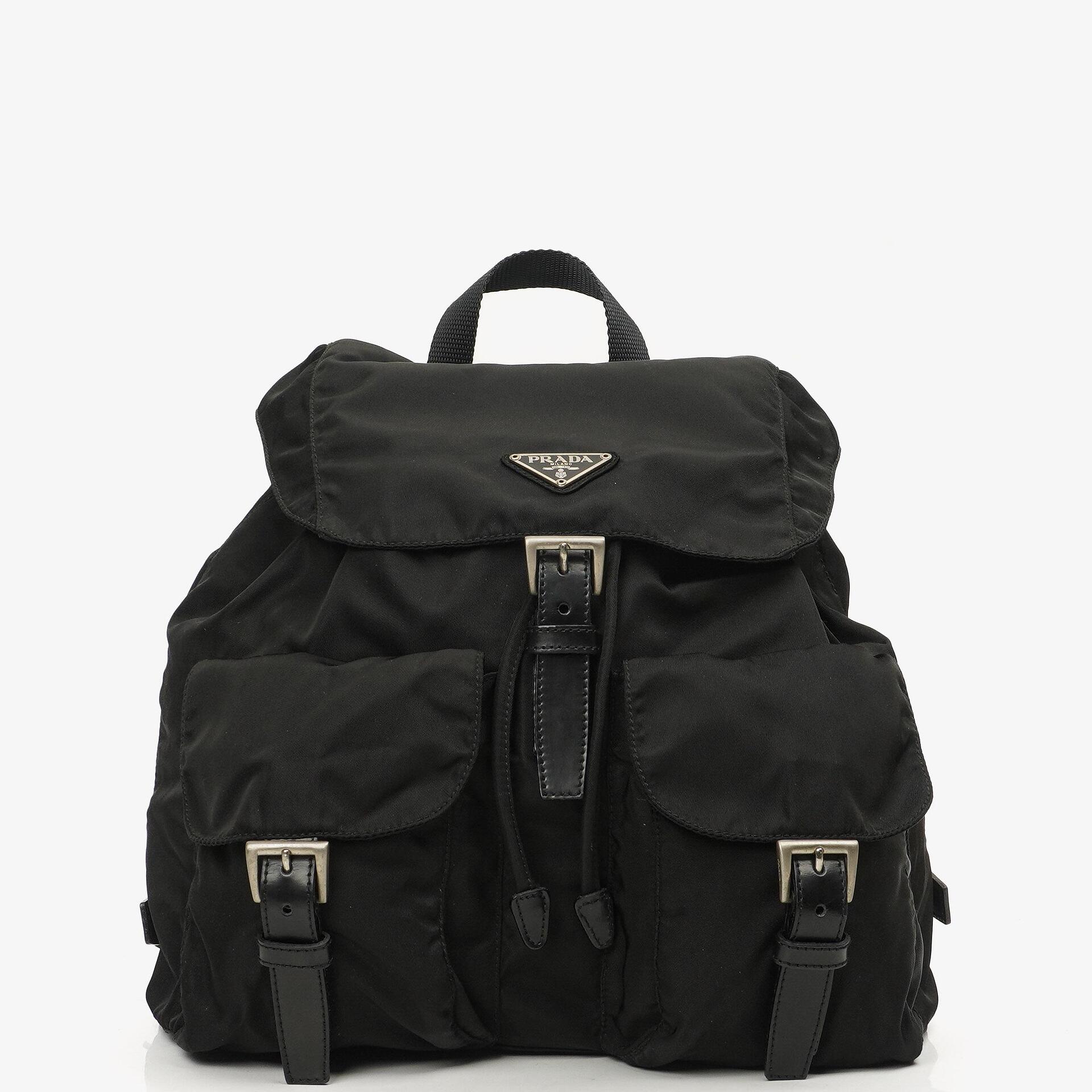 Prada Tessuto Nylon Mittlerer Rucksack Schwarz Mit Lederbesatz