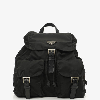 Prada Tessuto Nylon Mittlerer Rucksack Schwarz Mit Lederbesatz