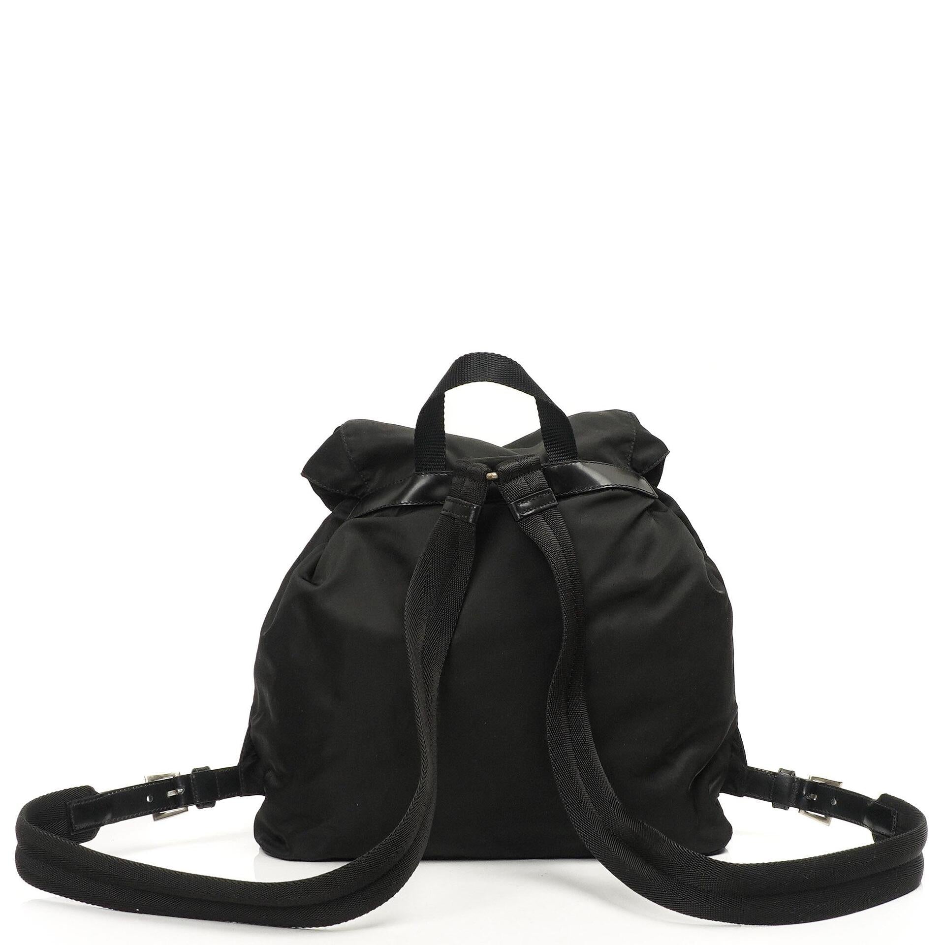 Prada Tessuto Nylon Mittlerer Rucksack Schwarz Mit Lederbesatz