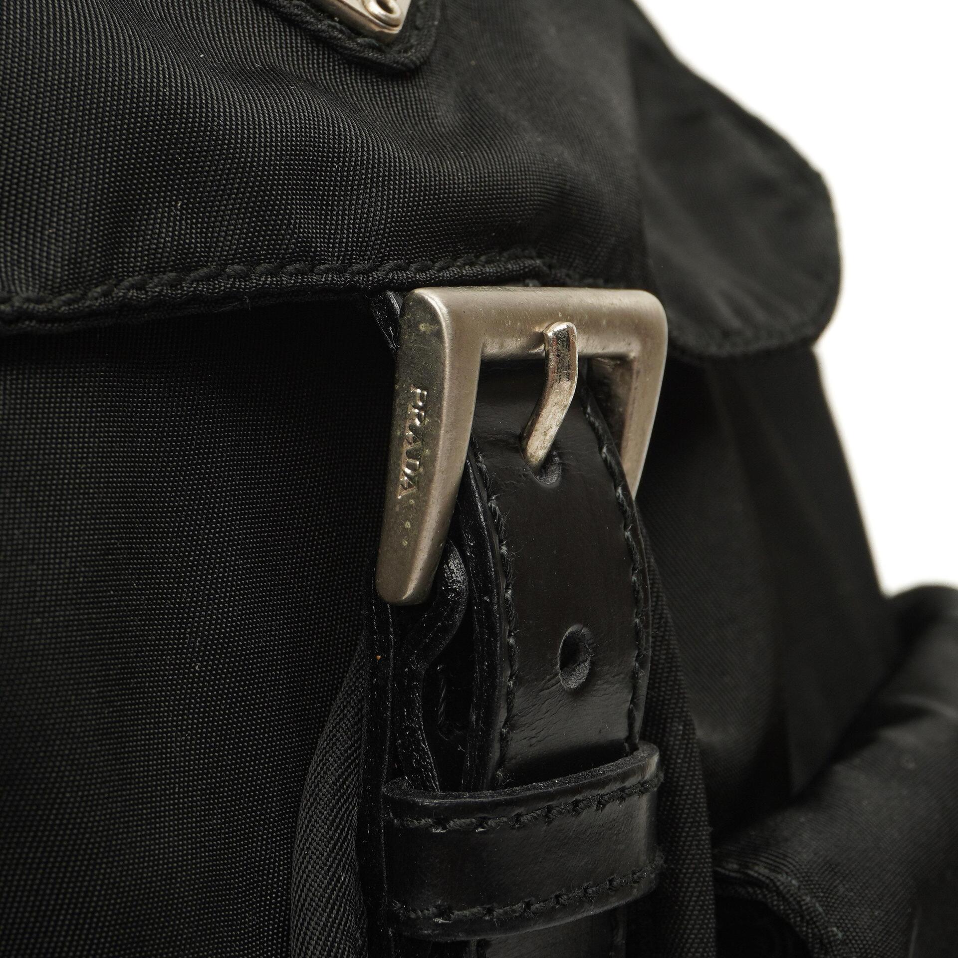 Prada Tessuto Nylon Mittlerer Rucksack Schwarz Mit Lederbesatz