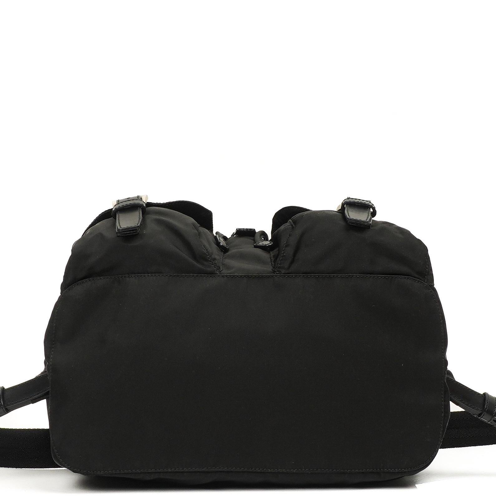 Prada Tessuto Nylon Mittlerer Rucksack Schwarz Mit Lederbesatz