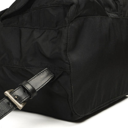 Prada Tessuto Nylon Mittlerer Rucksack Schwarz Mit Lederbesatz