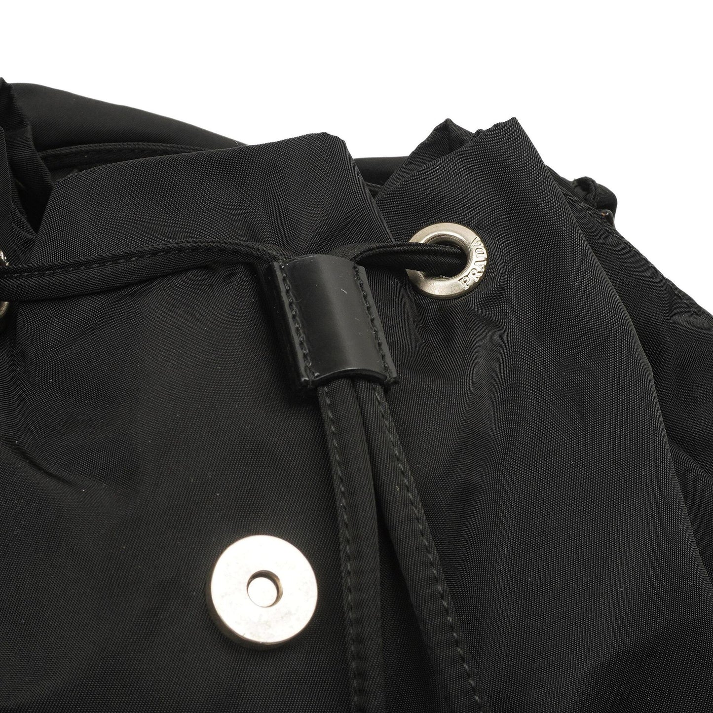 Prada Tessuto Nylon Mittlerer Rucksack Schwarz Mit Lederbesatz