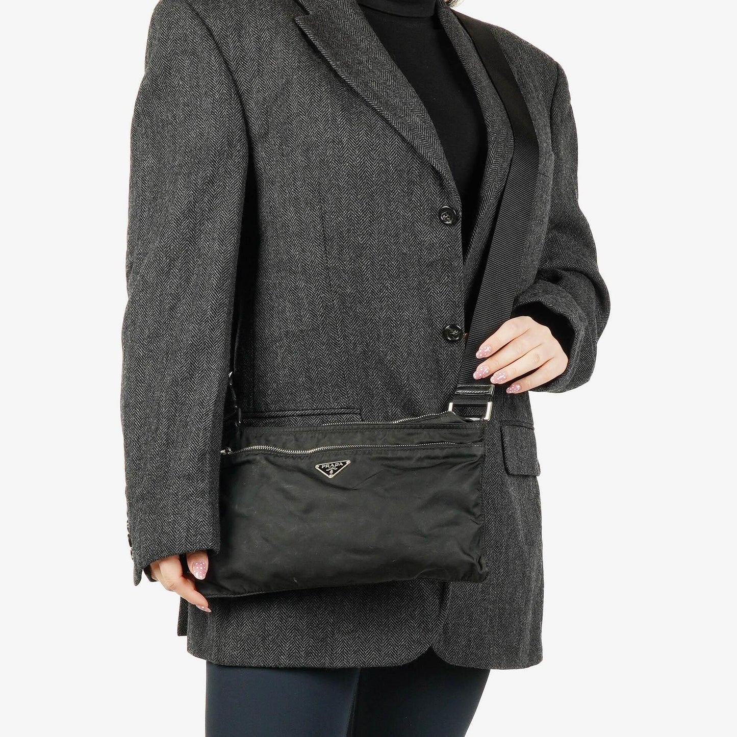 Prada Vela Sport Schwarze Nylon Umhängetasche
