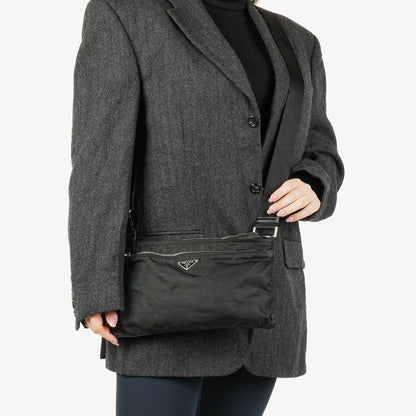 Prada Vela Sport Schwarze Nylon Umhängetasche